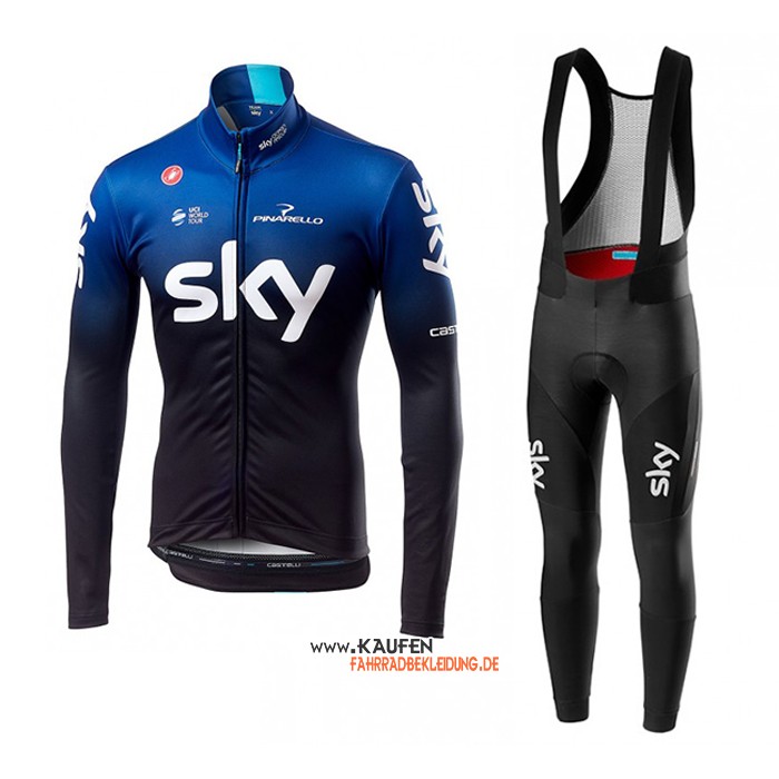 Sky Langarmtrikot 2019 und Lange Tragerhose Blau Shwarz